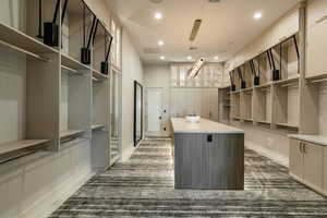 Spacious closet with dark carpet