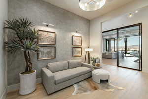 Living area with wood finished floors