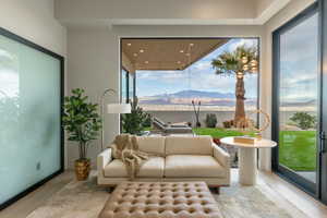 Sitting room with a mountain view