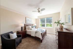 Bedroom featuring carpet and a ceiling fan