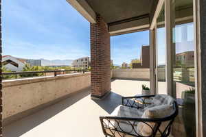 Patio / terrace featuring a mountain view