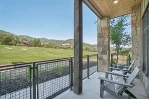 Balcony with a mountain view