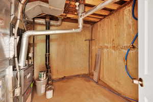 Unfinished basement with heating unit