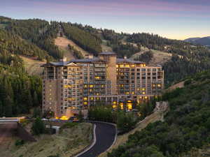Aerial view at dusk of a mountain view