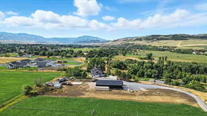 Overview of rural landscape with a mountainous background