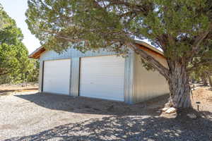 View of detached garage