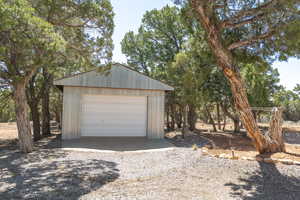 View of detached garage