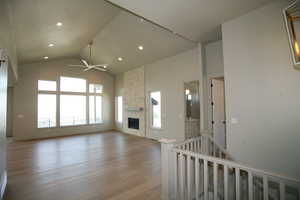 Great Room View with Stone fireplace, spacious living space and amazing valley views