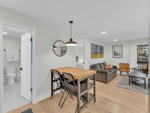 Dining room featuring recessed lighting and light wood-type flooring