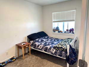 Bedroom with carpet flooring and baseboards