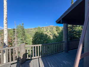 Wooden deck with a mountain view