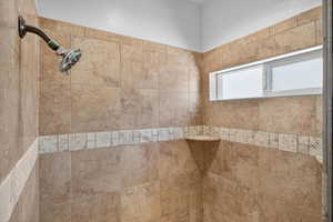 Bathroom view of tiled shower