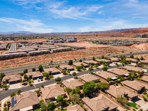 Aerial perspective of suburban area featuring mountains