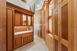 Bar area with a towering ceiling