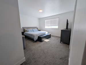 Carpeted bedroom with baseboards