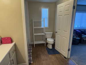 Full bath with wood finished floors, a bathtub, and vanity