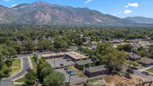 Aerial perspective of suburban area featuring mountains