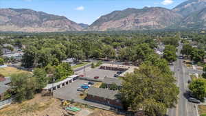 Drone / aerial view of a mountainous background