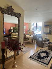 Living area with wood finished floors