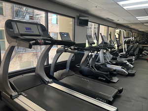 Workout area with a drop ceiling