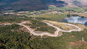 Aerial view of a water and mountain view