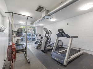 Gym with concrete block wall