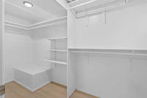 Spacious closet with light wood finished floors