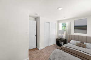 Fully carpeted spacious bedroom with large closet. Includes 2 windows for natural lighting and private access to the full bathroom