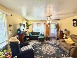 Living room featuring a textured ceiling