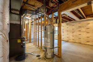 Utilities with strapped water heater and heating unit