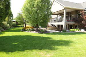 View of green lawn with stairs