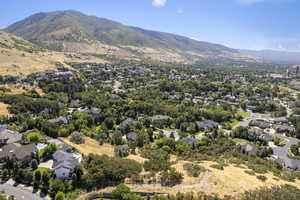 Aerial perspective of suburban area with mountains