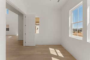 Empty room featuring light wood-style floors and baseboards