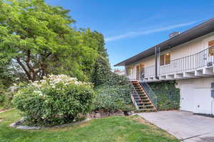View of grassy yard with stairs