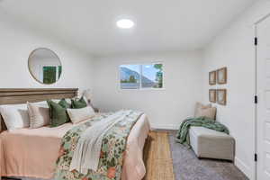 Bedroom featuring baseboards and carpet floors