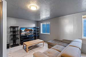 Living area with a textured ceiling