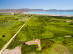 Bird's eye view of a water and mountain view
