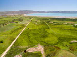 Aerial view of a water and mountain view