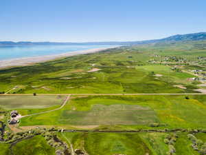 Aerial view of a water and mountain view