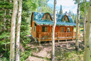View of front facade with covered porch and a metal roof