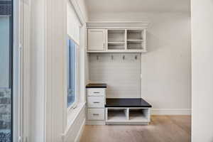 Mudroom with light wood-style flooring and healthy amount of natural light