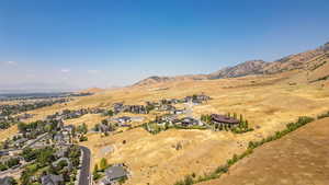 Aerial overview of property's location with a mountain backdrop