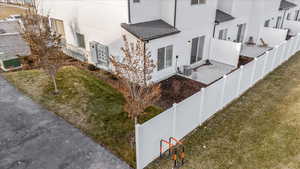 View of home's exterior featuring stucco siding and a fenced backyard