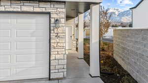 Garage with a mountain view