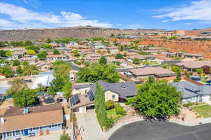 Aerial perspective of suburban area with mountains