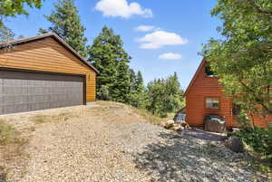 View of detached garage