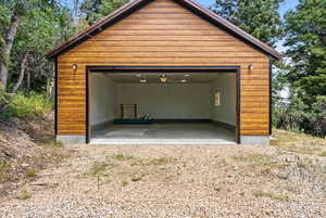 View of detached garage