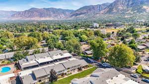 Aerial view of a mountain backdrop