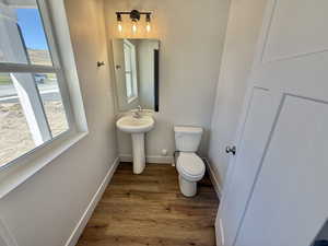 Bathroom featuring healthy amount of natural light and wood finished floors