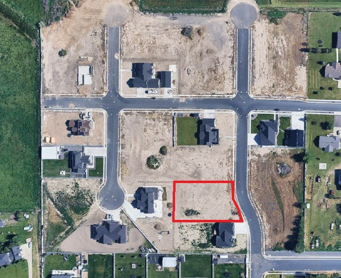 Aerial view of property's location with property boundaries highlighted
